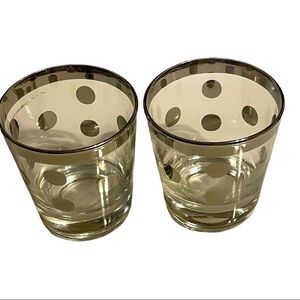 DOROTHY Thorpe MCM Silver rim polka dot low ball glasses pair.